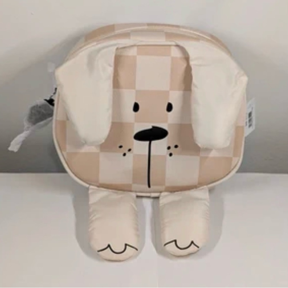 NWT: B & Body Works Mini Bag Purse Backpack Dog Puppy Beige Checkered 2025 Doggy